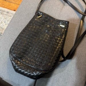 Vintage Bottega Veneta Handbag Black Woven Leather Intrecciato